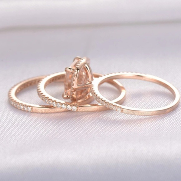 3 pcs Morganite CZ Engagement Wedding Ring Set - Picture 3 of 4